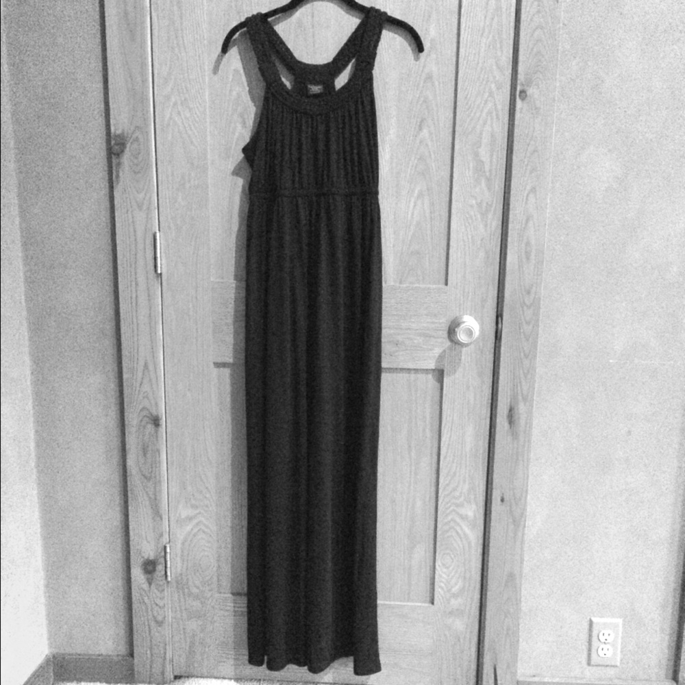 Black maxi dress with braided straps and racerback